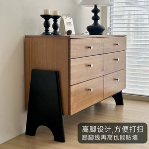 Solid Oak Six Drawer Chest With Glass Top Eco Friendly Entryway Cabinet For Dining Room - Product Image 4