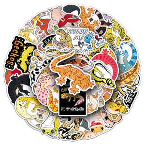 50 autocollants mignons de gecko léopard, autocollants en vinyle de lézard de dessin animé <span class=keywords><strong>Kawaii</strong></span> pour ordinateur portable et bouteille d'eau, autocollants esthétiques pour animaux de compagnie sans répétition - Product Image 1