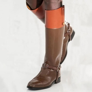 Botas Altas hasta la Rodilla con Parches de Colores para Mujer, Botas Largas con Hebilla Plana y Punta Redonda, Zapatos de Diseñador Cómodos - Product Image 5