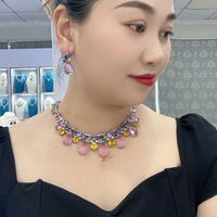 Perhiasan Wanita Mewah Zirkonia Kubik, Kerajinan Berat, Warna-warni, Cantik, Rantai Gaun Malam Tetesan Air Bunga Kuning Merah Muda