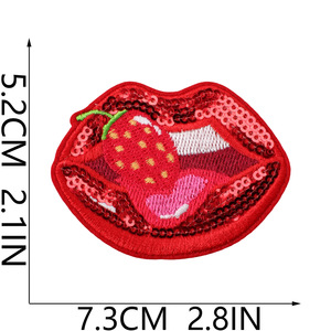 Parches Bordados con Lentejuelas Mini de la Serie Labios Rojos Sexys con Diseños Mixtos de Sarga, Cereza y Fresa, Termoadhesivos para Sombreros y Ropa - Product Image 3