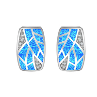 Boucles d'oreilles clous géométriques en mosaïque d'opale - Opale de feu bleue et design avec accents en CZ |   Bijoux minimalistes élégants en gros pour cadeaux