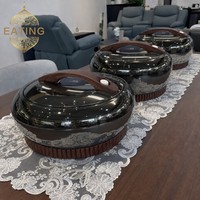 Pot de service isotherme de luxe à finition miroir, 3 pièces, 4L-6L, noir, avec poignée en marbre foncé, pour Majlis du Moyen-Orient