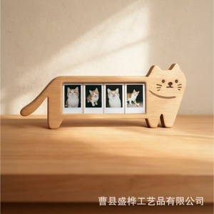กรอบรูปสี่ช่องรูปแมวการ์ตูนพร้อมฐานตั้งโต๊ะไม้สำหรับเก็บความทรงจำการเติบโตของสัตว์เลี้ยง - Product Image 4