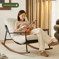 Fauteuil à bascule moderne avec coussin moelleux et base en bois, fauteuil de salon pour la détente dans le salon et la chambre à coucher