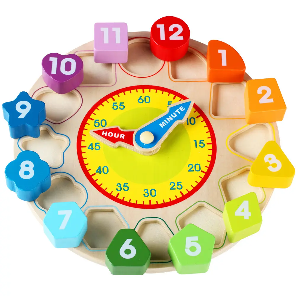 ของเล่นปริศนาสำหรับเด็กก่อนวัยเรียน,ชุดคณิตศาสตร์เพื่อการศึกษาขั้นต้นนาฬิกาไม้สำหรับเด็กสีรุ้งของเล่น