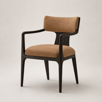 Fauteuil de salle à manger moderne rembourré en tissu beige, structure en bois foncé, style mi-siècle, pour hôtel, restaurant, salle à manger