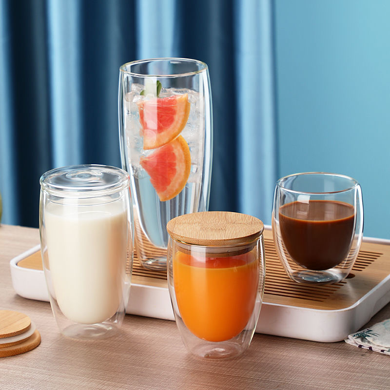 MODERN UNIQUE GLASSWARE DESIGN Double Wall Glass Coffee Mug with handle
