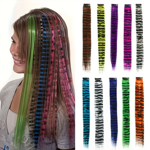 Extension per <span class=keywords><strong>Capelli</strong></span> da 18 Pollici con Bordo Stampa Leopardata e Linea Zebrata, in Fibra Resistente alle Alte Temperature, Stile Lungo Liscio a Strisce Colorate Iridiscenti - Product Image 1