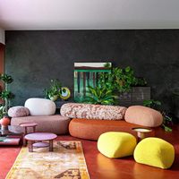 Ensemble de canapés modulaires sectionnels au design moderne en pavés, avec rembourrage en éponge et revêtement en tissu, pour hall d'hôtel