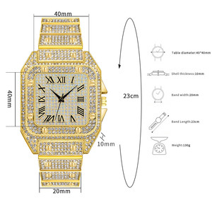 Montres Hip Hop Iced Out carrées scintillantes en quartz pour hommes et femmes, montres Bling entièrement serties de strass, montres de rappeur tendance (WT2249) - Product Image 6