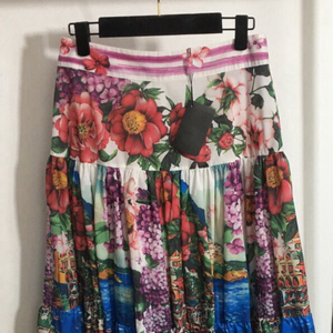 Nouvelle jupe midi taille haute style sicilien, imprimé floral coloré, grande jupe évasée respirante mi-longue pour les vacances - Product Image 2