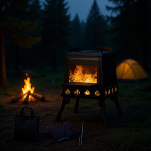 เตาไม้พกพา DB ขนาด 27x27x34 ซม. พับได้ สำหรับตั้งแคมป์กลางแจ้ง โครงสร้างเหล็กน้ำหนักเบา - Product Image 2