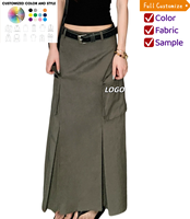 Nouvelle jupe cargo maxi pour femme, style Y2K, taille haute, coupe trapèze, fente avant, respirante, ajustée, vintage, streetwear décontracté, jupe utilitaire
