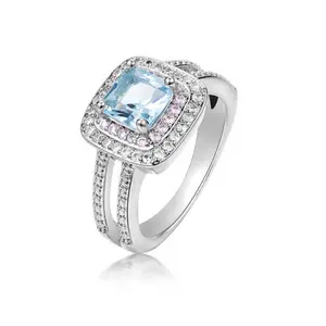 Silver Color Womens Ring Blue Topaz Style 5A Zircon Diamond Gemstone Anillos de Mujer Jewelry Rings FBA
