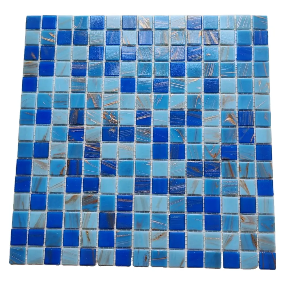 Nuevo diseño, línea dorada azul, piscina, mosaicos de vidrio de fusión en caliente, azulejos, pared de baño