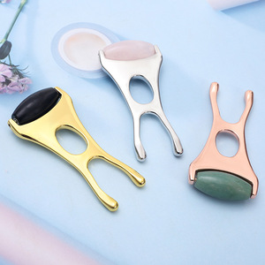 Offre Spéciale : Rouleau de jade en quartz rose et <span class=keywords><strong>Gua</strong></span> <span class=keywords><strong>Sha</strong></span> en métal – Outils de beauté pour le visage et le <span class=keywords><strong>nez</strong></span>, lifting et massage SPA - Product Image 2