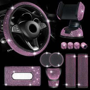 12 Piezas de Accesorios Brillantes <span class=keywords><strong>para</strong></span> <span class=keywords><strong>el</strong></span> Interior del Coche, Funda Universal <span class=keywords><strong>para</strong></span> <span class=keywords><strong>Volante</strong></span>, Soporte de Plástico <span class=keywords><strong>para</strong></span> Teléfono, Visera Solar, Estuche <span class=keywords><strong>para</strong></span> Pañuelos, Almohadilla <span class=keywords><strong>para</strong></span> Cinturón de Seguridad - Product Image 2