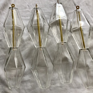 Lampadario Artigianale <span class=keywords><strong>Vintage</strong></span> Collezione <span class=keywords><strong>Venini</strong></span> Poliedri in Vetro di Murano Trasparente con Struttura in Metallo Dorato per Arredamento Interno - Product Image 6