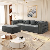 90,6 Zoll 3-in-1 Schlafsofa, robust, elegant, modern, mit Knopfheftung, Goldrand, 3-Sitzer Ottoman für den Schulgebrauch