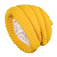 Gorro de Punto con Forro de Satén para Mujer, Gorro de Invierno, Gorro Holgado de Punto Trenzado, Gorro Cálido con Forro de Seda