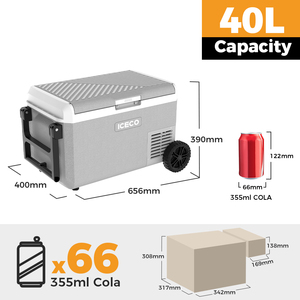 Congélateur solaire/électrique pour voiture de 40 L avec roues et poignée de traction -20°C de refroidissement profond pour le <span class=keywords><strong>camping</strong></span> en plein air et les voyages routiers - Product Image 2