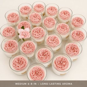 Vela Aromática en Vaso de Vidrio con Flor 3D, Base de Cera Blanca, Flor de Cera Rosa Peonía, Caja de Regalo, Cristales de Azúcar Rosa Mediano - Product Image 2