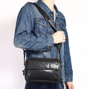 Genuine Leather Crossbody <b>Bag</b> Men's Shoulder <b>Bag</b> Black Solid Color Ultralight Fashionable Casual Travel Summer 2025 - Product Image 2
