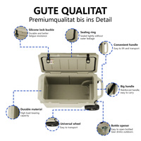 Glacière à Roues Haute Performance LLDPE 60QT/75QT, Glacière de Camping Robuste pour Stockage de Bière et Pêche, Boîte Isotherme Rotomoulée