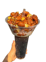 Vente en gros de barquettes transparentes noires en PP de 500 ml, 700 ml et 1000 ml pour jus, boissons et en-cas avec logo personnalisé imprimé UV