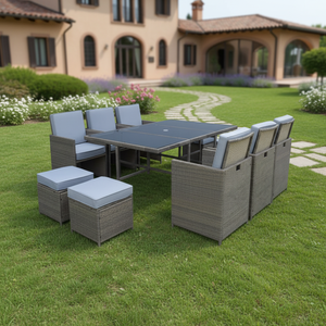 Woven <strong>Rattan</strong> 6 Seats Eco-Friendly <strong>Cube</strong> Farmhouse Dining Table Chairs Set for Garden Living Room Courtyard Hotel Outdoor Use - Product Image 1