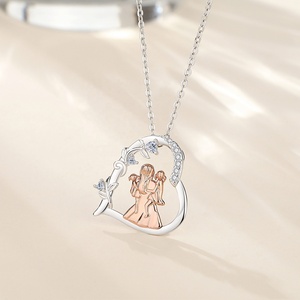 Argento Sterling 925 alta gioielli a forma di cuore collana madre figlia zircone placcato in oro rosa alla moda per il regalo della festa della mamma - Product Image 4