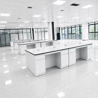 Mesa de Laboratorio Central de Acero Personalizada con Encimera de Resina Fenólica, Fregadero, Estante para Reactivos y Armarios de Almacenamiento para Laboratorios de Química