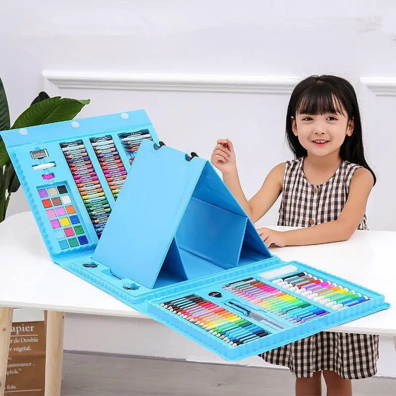 Hot 208 Miếng Bộ Nghệ Thuật Kid Nhựa Văn Phòng Phẩm Thiết Lập Cho Trẻ Em Trẻ Em Mầm Non Màu Bút Chì Đánh Dấu Sơn Vẽ Đồ Chơi