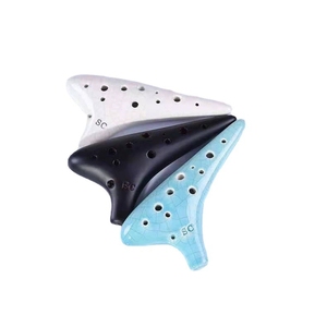 Chinese Blue and White Floral Crack Glaze 12-Hole SC Mini Ceramic Ocarina Portable Pocket Wind Instrument For <b>Music</b> Student - Product Image 1