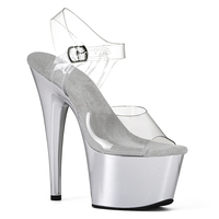Sandales à plateforme sexy en PVC transparent électroplaqué avec bride de cheville, talon aiguille de 17 cm, bout ouvert, chaussures de danse pour femmes, argentées, pour clubbing