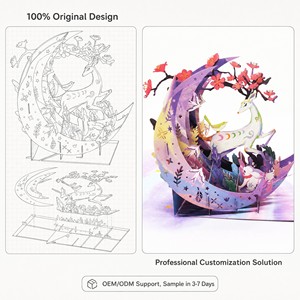 Carte de vœux 3D pop-up, lune violette, animaux, fleurs, carte d'invitation, papier premium pour anniversaire, Noël, décoration - Product Image 5