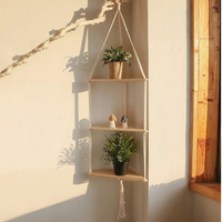 Étagères triangulaires à deux niveaux pour la décoration murale Macrame Boho Home Decor Plant Hanger Candle Holder for Living Room Bedroom Bathroom