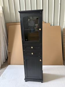 Aparador Alto Moderno de Madera Negra con 2 Cajones, 2 Puertas de Vidrio y 2 Estantes, Mueble de Almacenamiento Grande para Cocina, Vitrina de Madera para Comedor - Product Image 2