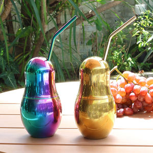 Tasse à <span class=keywords><strong>gourde</strong></span> en acier inoxydable créative et écologique avec couvercle imprimé personnalisable et paille peinte à la main pour les dégustations de vin - Product Image 1