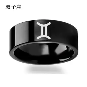 Fashion individuality Open Adjustable Ring Jewelry Stainless Steel 12 Constellation Silver Ring