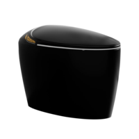 WC intelligent monobloc noir avec bidet intégré, ouverture/fermeture automatique, capteur de pied, chasse d'eau à jet siphonique, siège chauffant, séchoir à air chaud