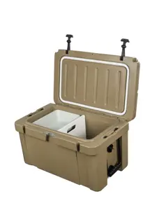 70qt Rotomolded Insulated Fishing Cooler Box LLDPE Ice Cooler Box Ice Chest Cooler For Summer Outdoor-Tan Color