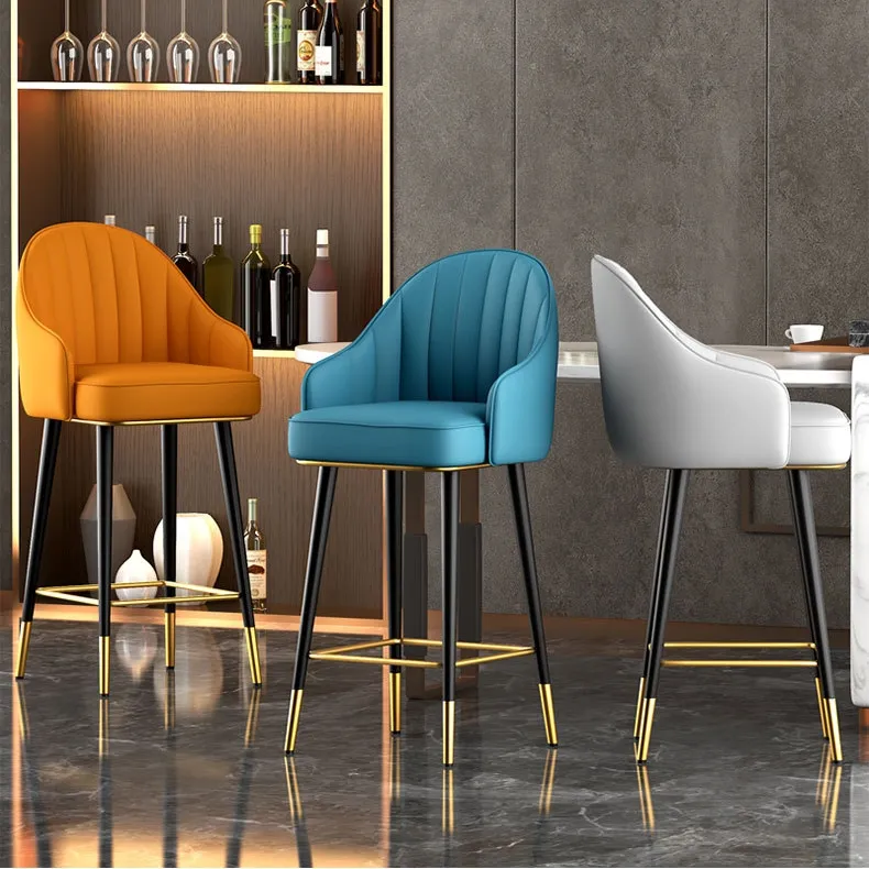 Современный в скандинавском стиле, легкий роскошный кожаный металлический вращающийся барный стул для отеля, виллы, поющий барный стул