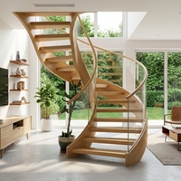 Escalier en bois Tanlong Escaliers incurvés d'intérieur Garde-corps en verre Balustrade en bois massif
