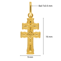 Colgante de Cruz de Doble Barra en Oro de 14k, Detalles Finamente Texturizados, Diseño Religioso Ortodoxo Compacto, Unisex, Sin Níquel, Sin Plomo