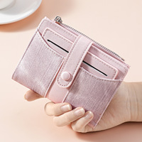 Dompet PU Wanita Baru Model Pendek Warna Kombinasi Fashionable Multi-Kartu Kancing Tekan Serbaguna Sederhana Tempat Uang Koin