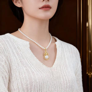 31441 Accessoires en perles DIY Pendentif en argent S925 avec plateau de style gourde et perles rondes de 9-10 mm Colliers de mode féminine - Product Image 2