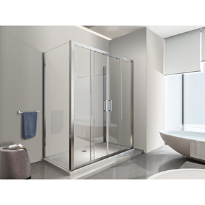 6 mm Thick Shower Box <b>with</b> 4-<b>Leaved</b> Door Central Opening Measures 67.5-70 Fixed <b>Leaves</b> + Door 138-143 for Small Spaces - Product Image 1