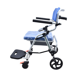 Chaise-commode pour personnes âgées, fauteuil roulant léger, portable et pliable avec siège et repose-pieds, taille standard, bleu royal - Product Image 4